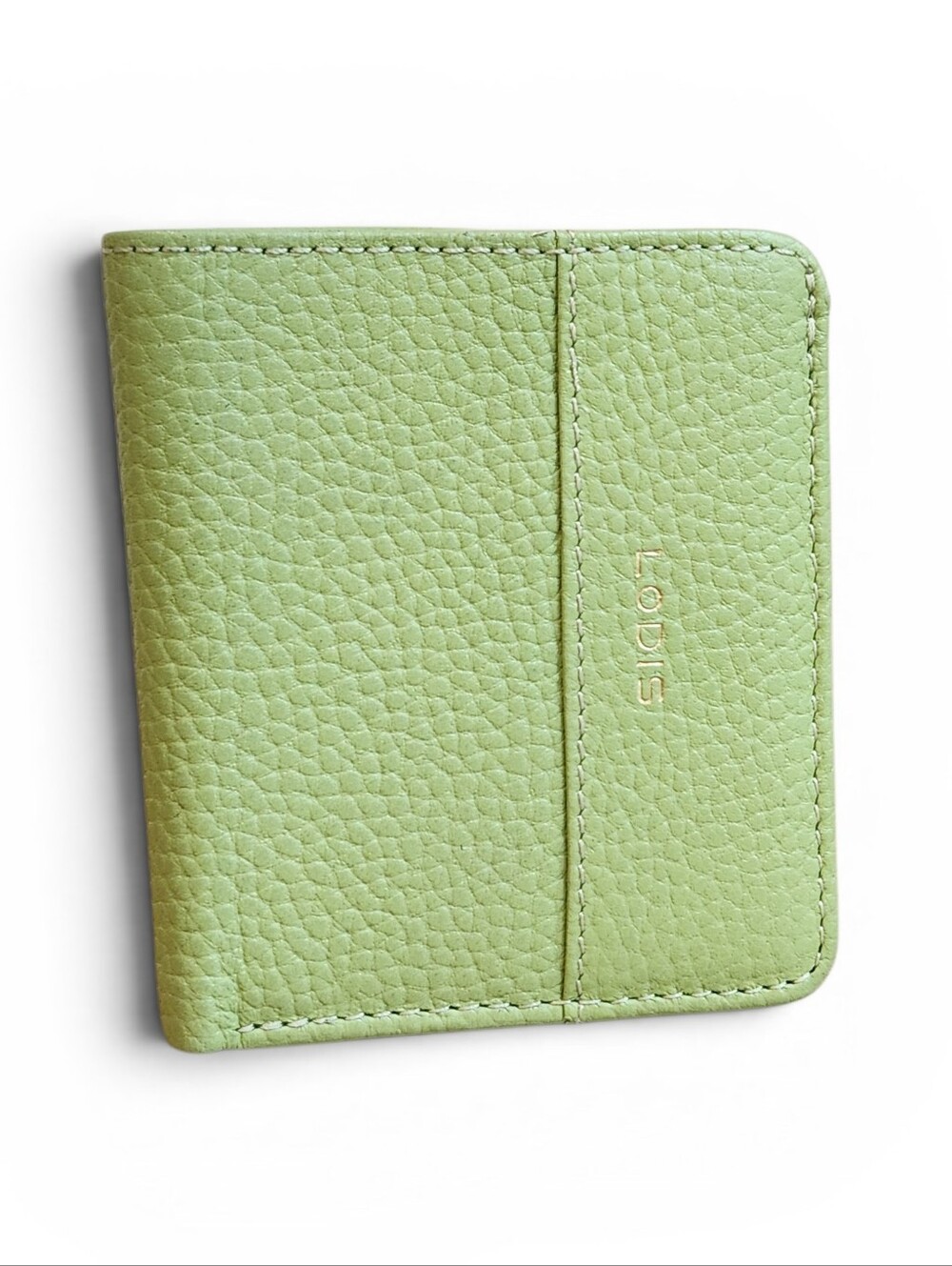 Lodis Pebbled Leather Card Wallet in Mint Green New